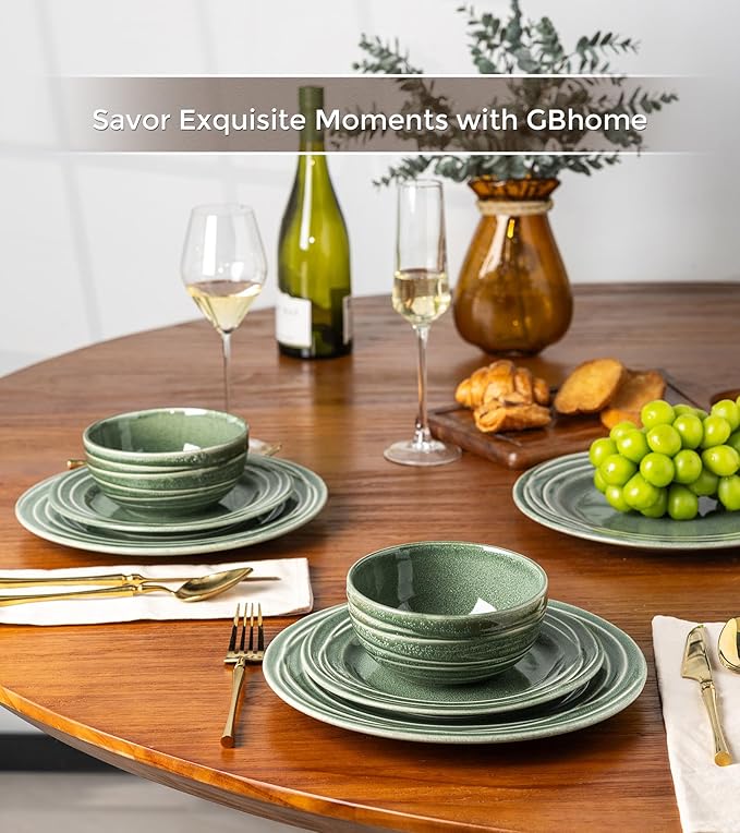GBHOME Ceramic Dinnerware Sets12 pcs Embossed Elegant Stoneware Plates and Bowls Sets Housewarming Wedding Gift | Dishwasher &amp Microwave Safe | Dishes Set Service for 4