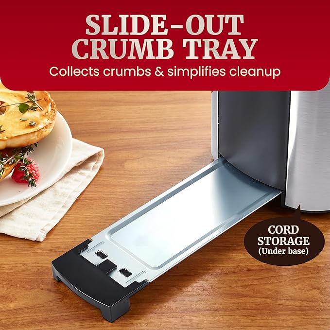 Elite Gourmet ECT3200 2-Slice 1 Long Slot Slim Toaster Reheat 6 Toast Settings Defrost Cancel Functions Built-in Warming Rack Extra Wide Slots for Bagels Waffles Stainless Steel &amp Black