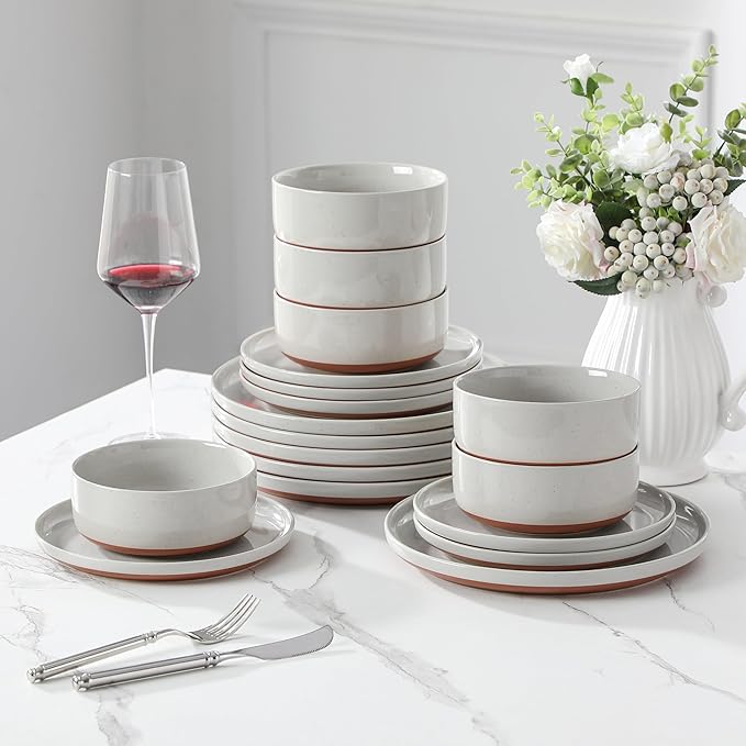 MALACASA Plates and Bowls Sets 18 Pieces Modern Ceramic Dinnerware Set for 6 Kitchen Dinner Set Stoneware Dishware Dishes Set Microwave and Dishwasher Safe Grey Series TARA