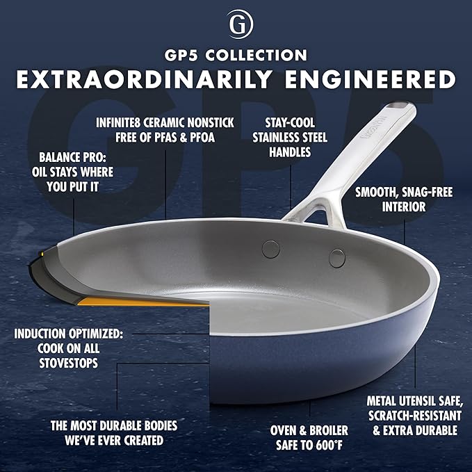 GreenPan GP5 Hard Anodized Healthy Ceramic Nonstick 9.5” and 11” Frying Pan Skillet Set 8-in-1 Programmable 6QT Electric Slow Cooker 5-Piece Cooking Utensil Set PFAS &amp PFOA-Free Blue