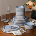 GBHOME 12-Piece Stoneware Dinnerware Set for 4 – Ribbed Ceramic Plates and Bowls Scratch-Resistant Microwave &amp Dishwasher Safe Reactive Glaze Deep Tidal Blue