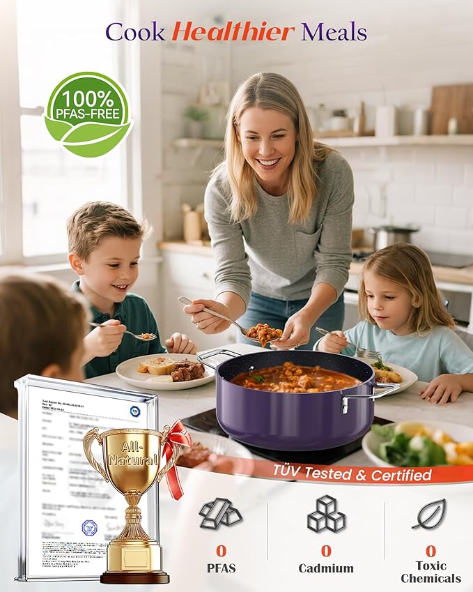 Nuwave Essential Series 5PC Ceramic Cookware Set PFAS-Free G11 Duralon Blue Coating Pots and Pans Set Non Stick Diamond Scratch-ResistantStay-Cool Handle Metal LidInduction ReadyDishwasher Safe
