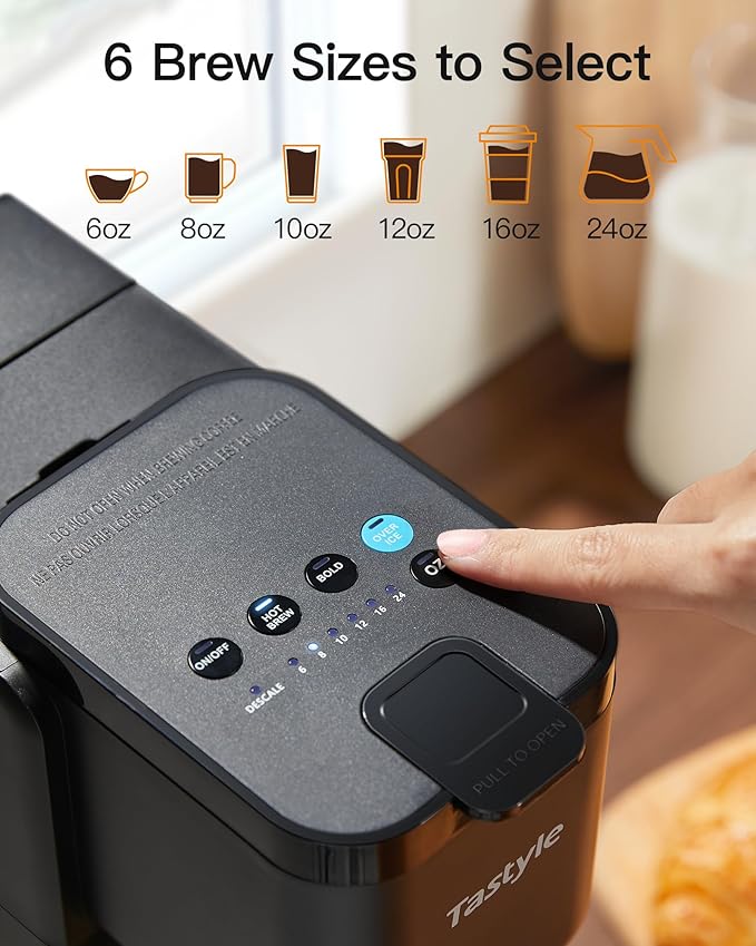 Single Serve Hot &amp Iced Coffee Maker with Strong Brew 40oz Removable Reservoir 6 Brew Sizes Compatible with K Cup and Grounds Compact for Home Office RV and Dorm Black (2.0 Version)