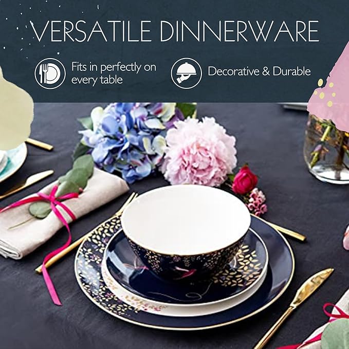 Sara Miller London Chelsea 12 Piece Dinnerware Set - Fine China Plates &amp Bowls Featuring Vibrant Birds &amp Floral Art for Afternoon Tea or Dining - Elegant Gift Box with Full Place Settings