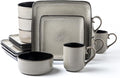 FLACKAR Square Stoneware 16pc Dinnerware Set for 4 Dinner Plates Side Plates Cereal Bowls Mugs - Reactive Glaze Grey (477653)