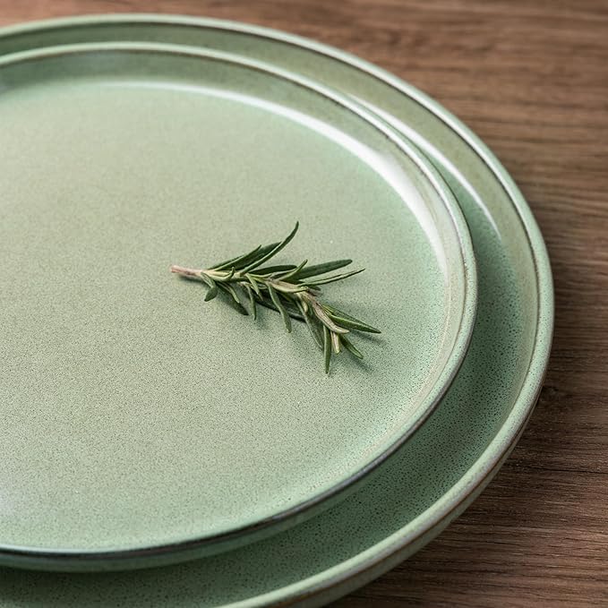 GBHOME Ceramic Dinnerware Sets for 6 18 Pieces Stoneware Plates and Bowls Sets Scratch Resistant Dishes Dishwasher &amp Microwave Safe-Pastel Green