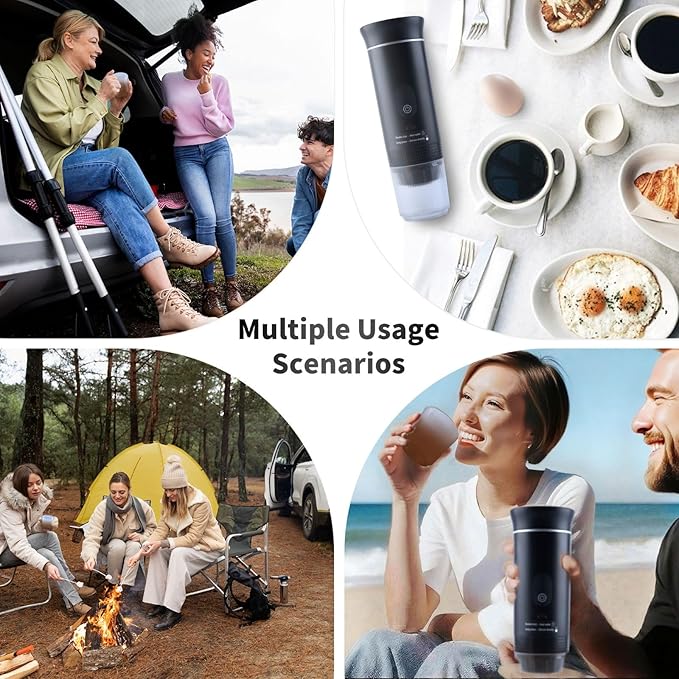 Portable Coffee Maker Espresso Travel Machine – Self-Heating Electric Espresso Maker Compatible with Ground Coffee Ideal for Travel Camping Office
