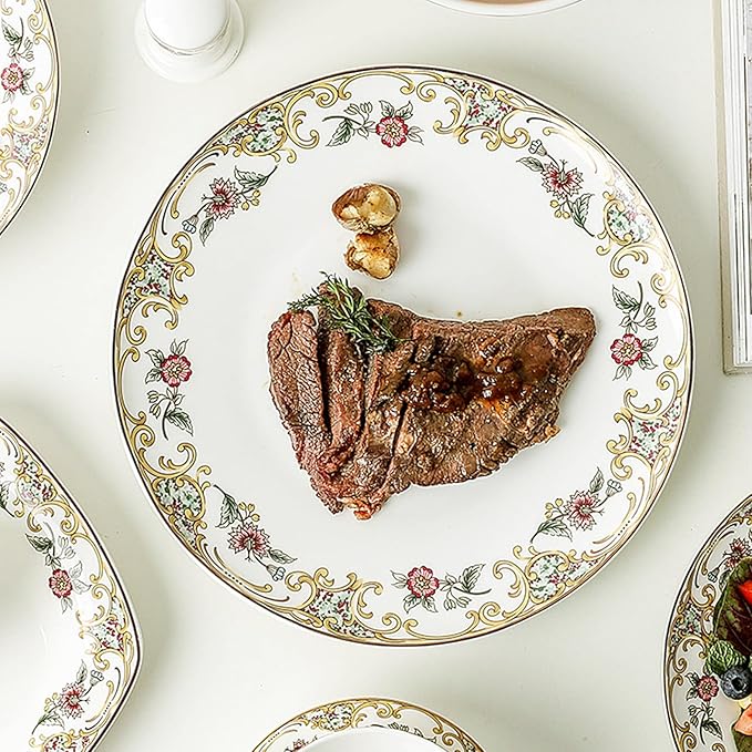 ACMLIFE Bone China Dinnerware Set for 8 24 Piece Lightweight Gold-painted Bone China Dinnerware Set Mix and Match Two Dinnerware Set