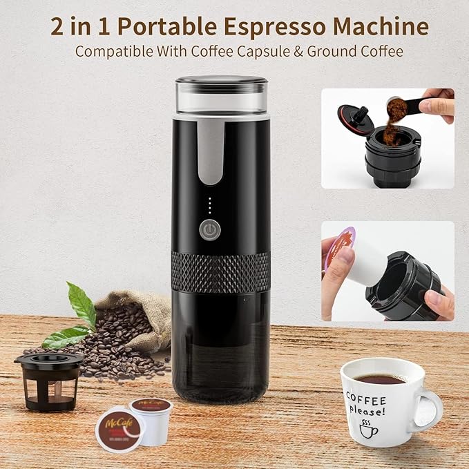 TARSHYRY Portable Espresso MachinePortable Coffee MakerEspresso Maker Compatible Ground Coffee Hand Coffee Make for Capsules for Camping Travel RV HikingOffice