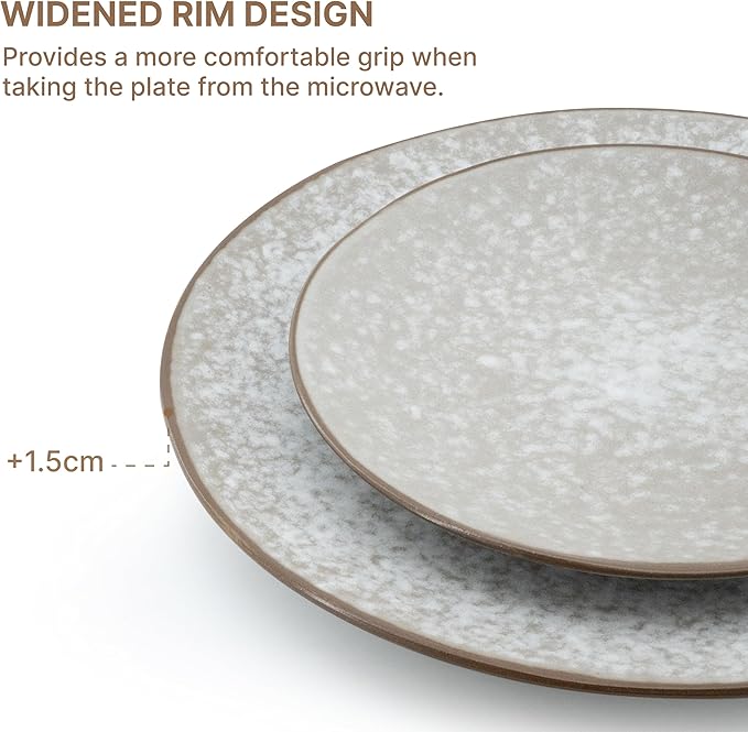 Mimola Ceramic Dinnerware SetsHandmade Reactive Glaze Stoneware Plates and Bowls SetsHighly Chip and Crack Resistant | Dishwasher &amp Microwave Safe Dishes SetService for 4 (12pc) (pure white)