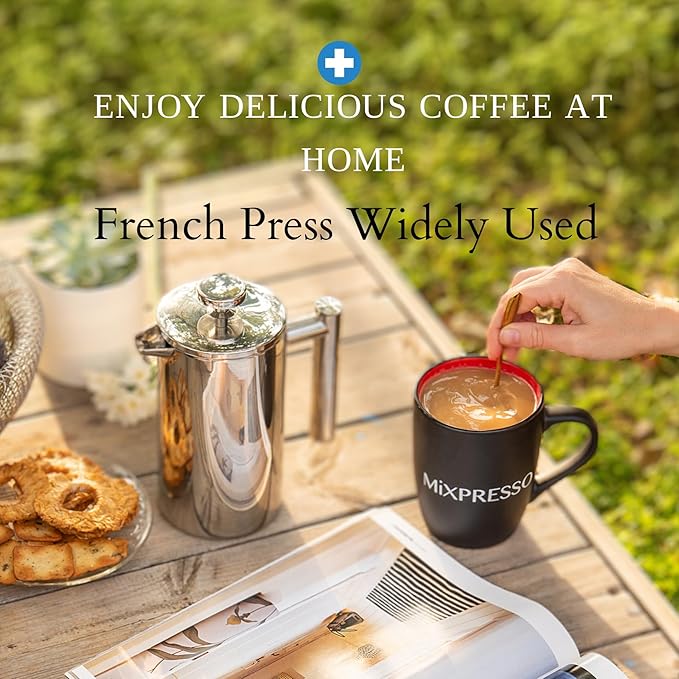 Mixpresso Stainless Steel French Press Coffee Maker 26 Oz 770 ml Double Wall Insulated French Press Stainless Steel Easy Clean Tea Brewer Easy Press Durable Metal Coffee Press