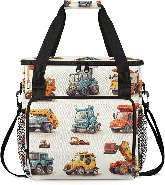 Excavator Coffee Maker Travel Bag Cartoon Tractor Machinery Trucks Insulated Grocery Bag Travel Picnic Leakproof Cooler Bags With Shoulder Strap