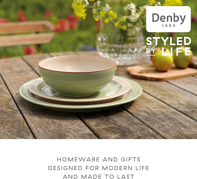 Denby - Heritage Orchard Dinner Set For 4-12 Piece Simple Ceramic Stoneware Tableware Set - Dishwasher Microwave Oven Safe - Scratch Chip Resistant