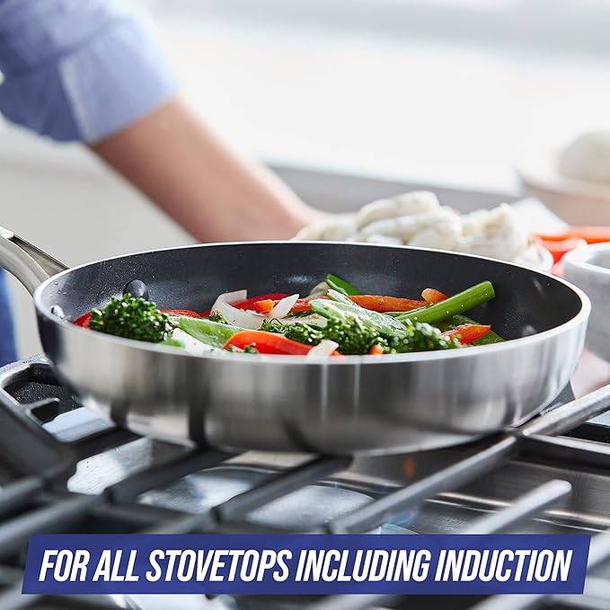 Blue Diamond HD Stainless Steel Clad Pro 2-Piece 9.5 and 11 Frypan Skillet Set Diamond Infused Ceramic Nonstick PFAS-Free Dishwasher Safe Oven and Broiler Safe Silver
