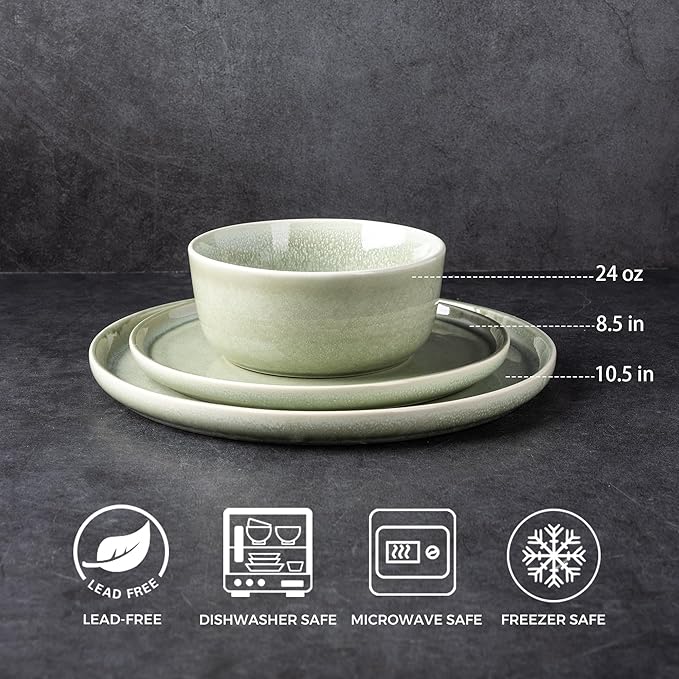 AmorArc Stoneware Dinnerware Sets &amp Pasta Bowls for 4Reactive Glaze Ceramic Plates and Bowls SetHighly Chip and Crack Resistant | Dishwasher &amp Microwave Safe Dishes SetService for 4 (16pc)