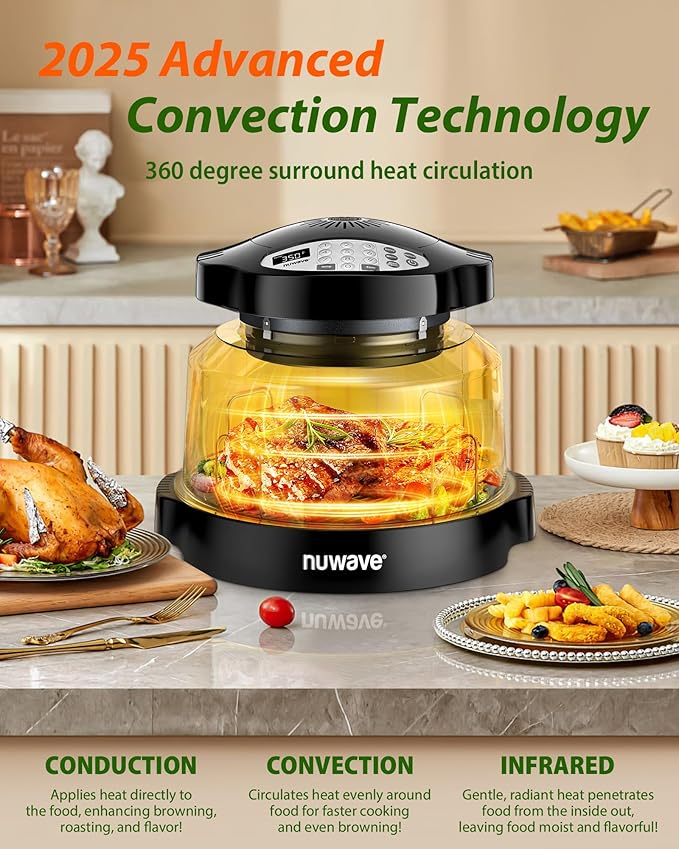 Nuwave Oven Pro Plus Air Fryer Infra-Red Countertop 2025 Advanced Convection No Defrosting or Preheating Cook Fresh or Frozen Durable Power Dome 100 Presets &amp 50 Memory PFAS Free Black
