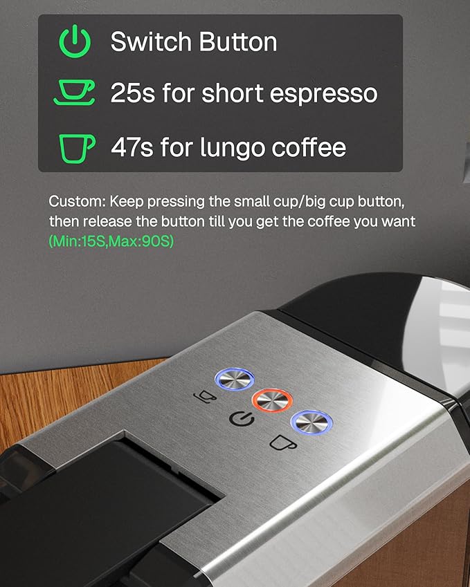 HBN 3-in-1 for Nespresso Capsule &amp K-Cup Pods &amp Ground Coffee Multi Coffee Maker Single Serve 19Bar Programmable One-Touch Brewing Espresso Machine 20oz Removable Water Tank 1450W Fast Heat
