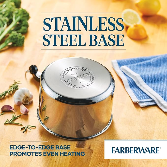 Farberware Classic Stainless Steel 2-Quart Mirror Satin Covered Saucepan Silver