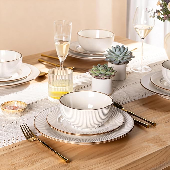 GBHOME Ceramic Dinnerware Sets 36 pcs Embossed Elegant Stoneware Plates and Bowls Sets Housewarming Wedding Gift | Dishwasher &amp Microwave Safe | Dishes Set Service for 12