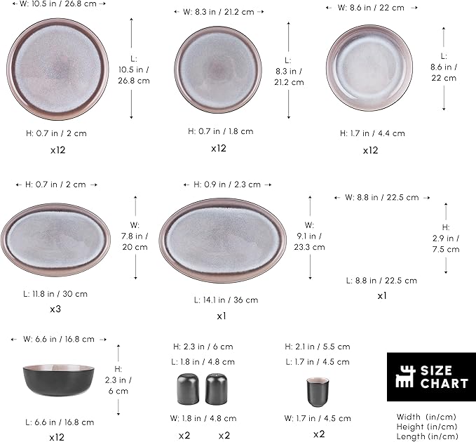 Karaca Mercure 59 Piece Stoneware Plates and Bowls Set Reactive Glaze Black Dinner Set Complete Kitchen Tableware Collection Ideal Dinnerware for 12 People Dining Experience Dishwasher Safe