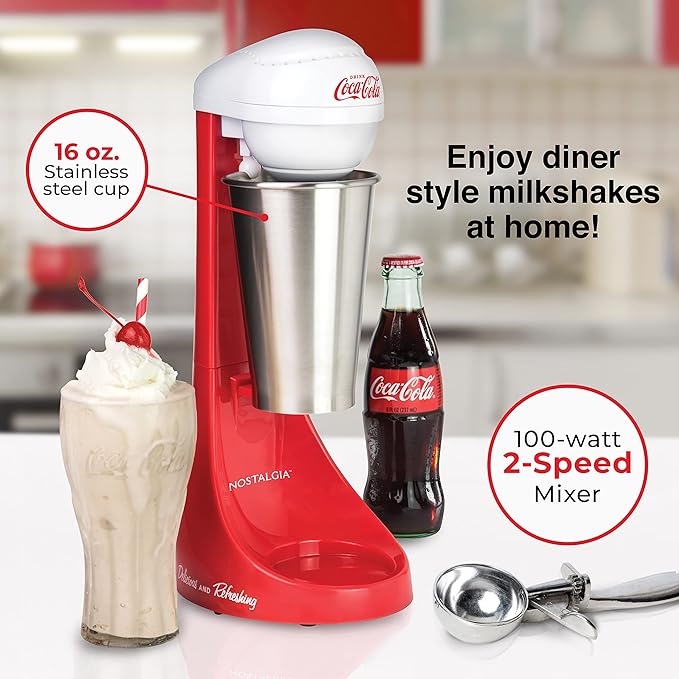 Nostalgia Coca-Cola Grilled Cheese Toaster with Easy-Clean Toaster Baskets and Adjustable Toasting Dial Red 2-Slot &amp Two-Speed Electric Coca-Cola Limited Edition Milkshake Maker and Drink Mixer