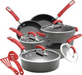 Rachael Ray - 87661 Rachael Ray Brights Hard Anodized Nonstick Cookware Pots and Pans Set 12 Piece Gray with Red Handles
