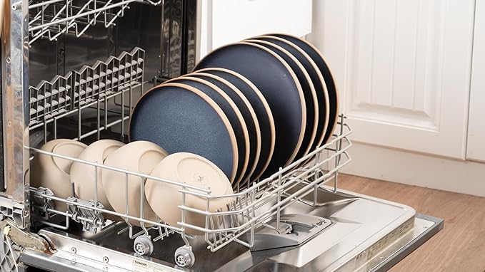 12 Pieces Dinnerware SetsPlates and Bowls SetsHandmade Reactive Glaze Dishes Set for 4 with at Least 10% Recycled Ceramic and the Raw Texture of the Clay (Reactive-Blue)