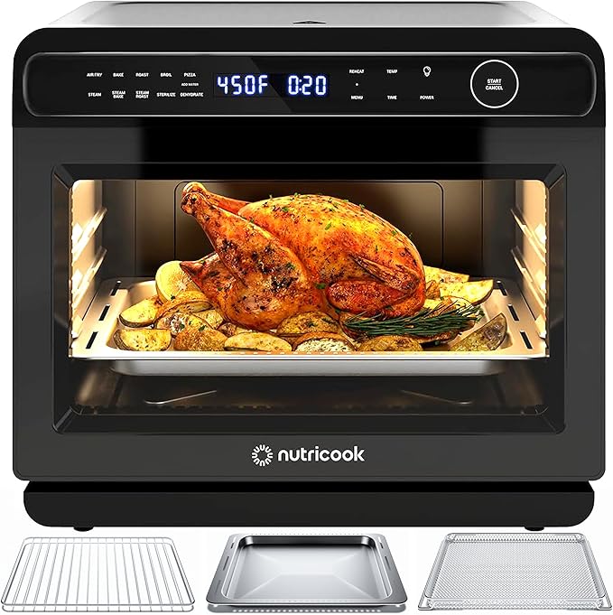 Nutricook Steami 24L Steam Air Fryer Oven – 11-in-1 Convection Countertop Multi-Cooker with Real Steam Tech Air Fry Bake Roast Dehydrate Sterilize Stainless Steel Interior – 1600W