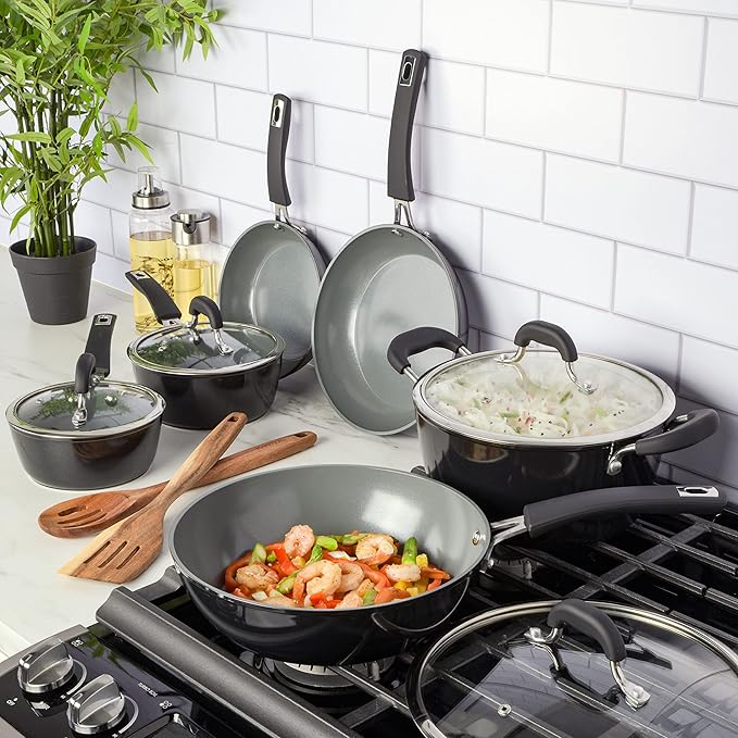 Kenmore Arlington Healthy Nonstick Ceramic Coated Forged Aluminum Induction Cookware 12-Piece Black Exterior/Grey Interior