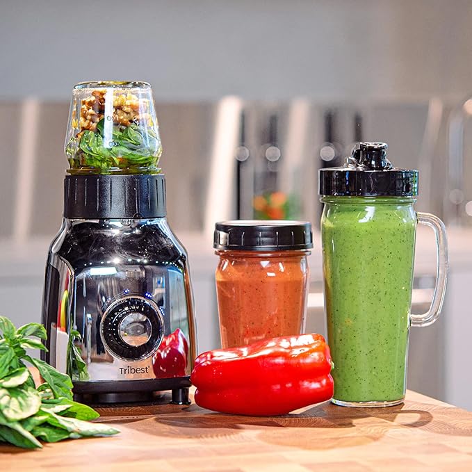 Tribest PBG-5050-A Portable Blender for Shakes and Smoothies with Glass Blender Cups Chrome
