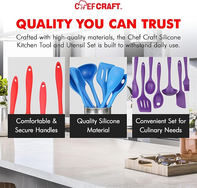 Chef Craft 42077 7 Piece Silicone Kitchen Tool and Utensil Set Red