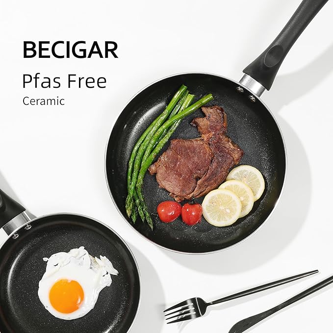 8pcs Black Ceramic Pots and Pans Set Cooking Pan SetCooking Pot Set Ceramic Pan Set Nonstick Cookware Set Induction Safe Kitchen Cooking Set with Frying Pans Saucepans shovel and Ladle