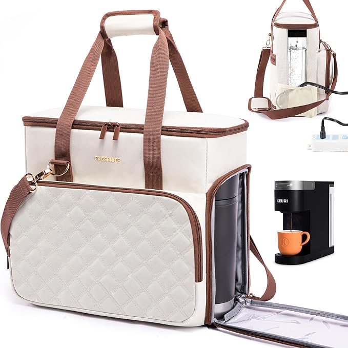 BAGSPRITE Travel Coffee Maker Carrying Case for Keurig K-Mini Plus &amp K-Slim – Portable Single Serve Coffee Machine Storage Bag with Accessories Space Coffe Maker Travel Bag