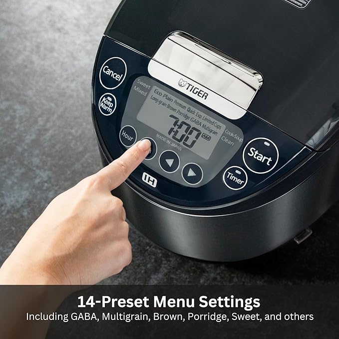 Tiger JPW-H18U Induction Heating Rice Cooker and Warmer with 14 Menu Presets and LCD Display (10-Cup Mauve Black)