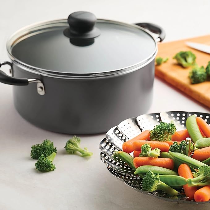 18-Piece Non-Stick Cookware Set Steel Gray Multiple Pots &amp Utensils Included Universal Stove Compatibility Dishwasher Safe
