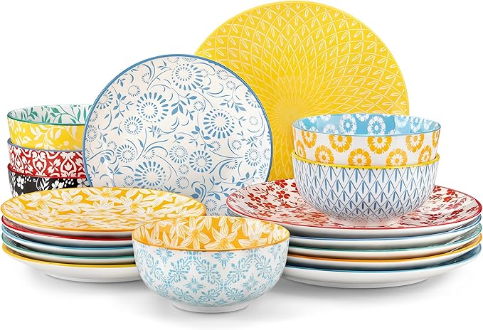 vancasso SELENE Plates and Bowls Set for 6 18 Pieces Dinnerware Sets Mircowave and Dishwasher Safe Dishes Set Porcelain Pastel Dinnerware