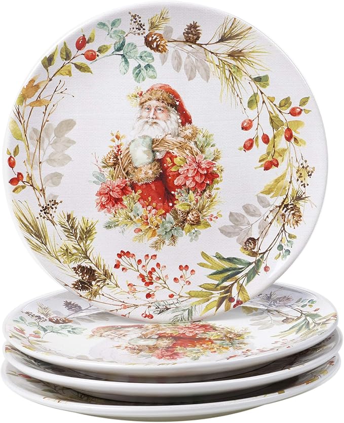 Christmas Story 16pc Dinnerware Set – Service for 4 with Santa Plates Bowls &amp Mugs – Vintage Holiday Ceramic Set Featuring Festive Art Red Accents &amp Seasonal Charm