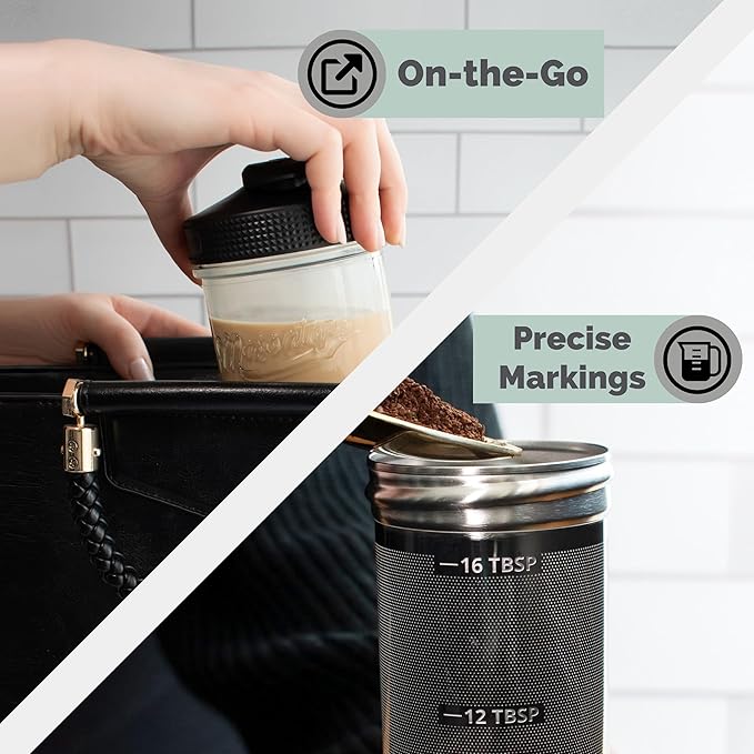Masontops Cold Brew Makers Kit - Deluxe Iced Coffee Maker with Glass Pitcher &amp Stainless Steel Mesh Filter - Easy Pour Fridge Cold Brewer System