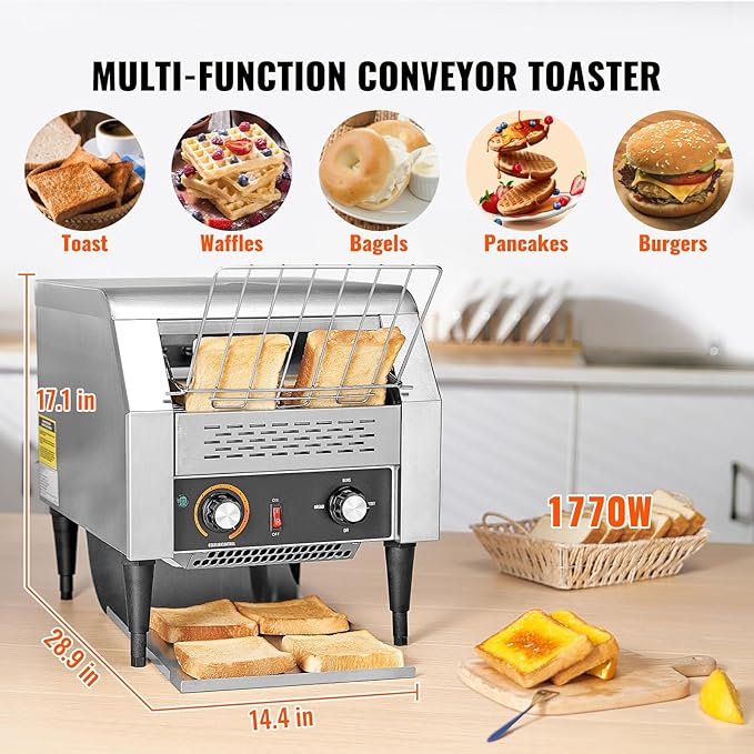 Happybuy 300 Slices/Hour Commercial Conveyor Toaster Heavy-Duty Stainless Steel Electric Toaster Oven for Restaurant Toast Bagel Bun Bread