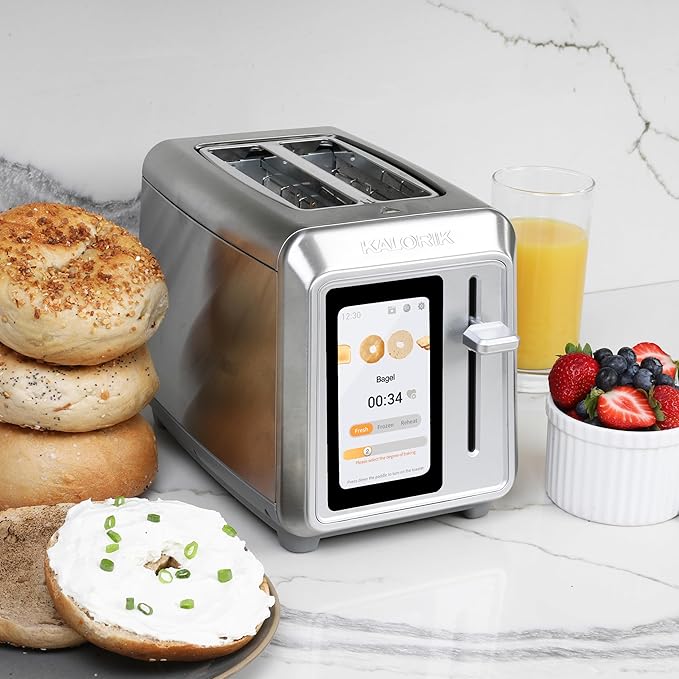 Kalorik Toaster VIVID TOUCH Series 2-Slice with Large High-Resolution Touchscreen and Customizable Cooking Presets by Bread Type Features Wide Slots and High Lift Lever 1000-Watts Stainless Steel