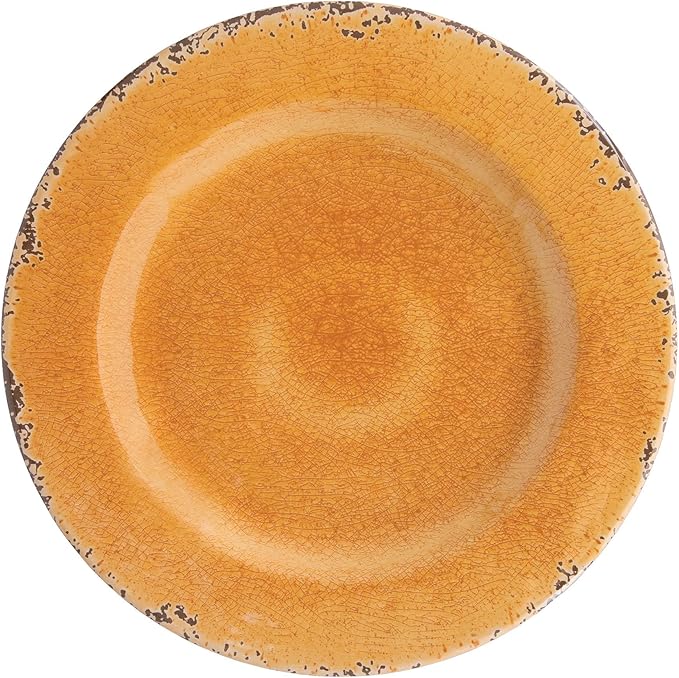 UPware 12 Piece Crackle Melamine Dinnerware Sets Outdoor Dishes Set Plates and Bowls Sets Service for 4 Orange