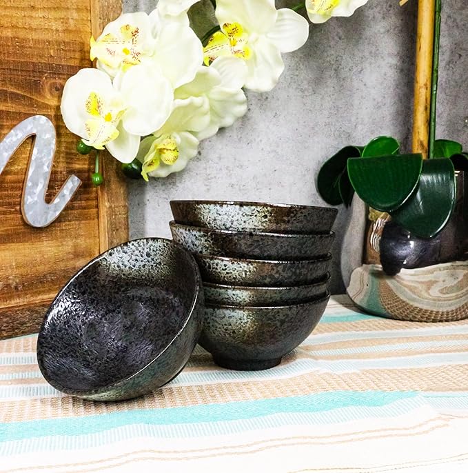 Ebros Gift Artistic Charcoal Grey Tone Hakumu Porcelain Collection Dinnerware Serveware Kitchenware Set Asian Japanese Restaurant Supply (Pack Of 6 Small Rice Soup Appetizer Bowls 10oz)