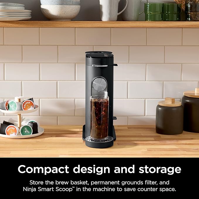 Ninja PB040C Single Server Coffee Maker Compatible with 62oz K-Cup Pods Iced Coffee Reservoir Black (Renewed)