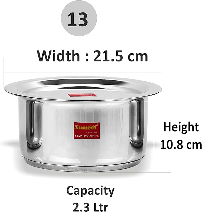 Sumeet Stainless Steel Cookware Set 2.3 liter 1 Tope 1 Lid (Steel)