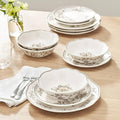 Agatha 12-Piece Stoneware Dinnerware Set – Service for 4 Rustic Farmhouse Plates &amp Bowls Vintage Floral Design Microwave &amp Dishwasher Safe (Brown)