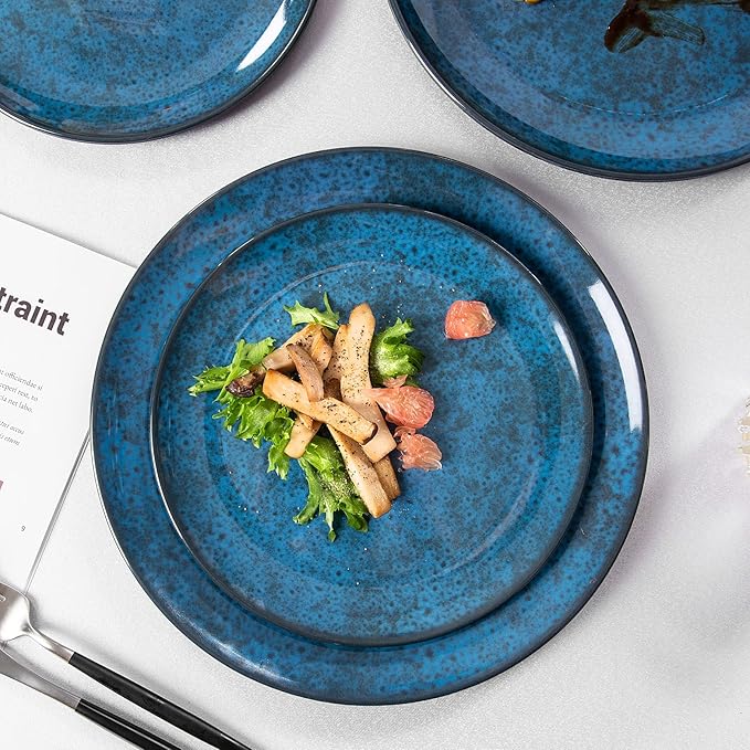 Melamine Dinnerware Sets for 4 Dinner Plates Bowls Set Unbreakable Melamine Classic Blue Dinnerware Dishwasher Safe Tableware Sets for Everyday Use 12 Pcs