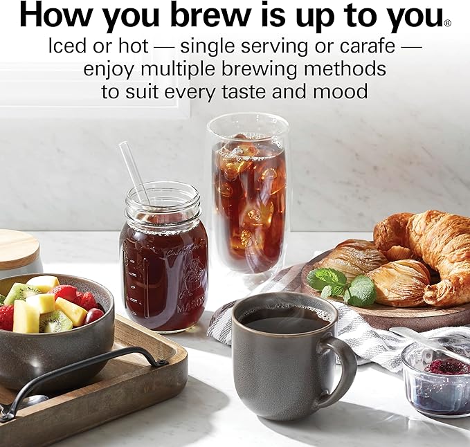 Hamilton Beach FlexBrew Advanced 5-in-1 Programmable 12 Cup Drip and Single Serve Hot &amp Iced Coffee Maker with Movable 60 oz. Water Reservoir Use Pod Packs and Grounds Fast Brewing Black (49924