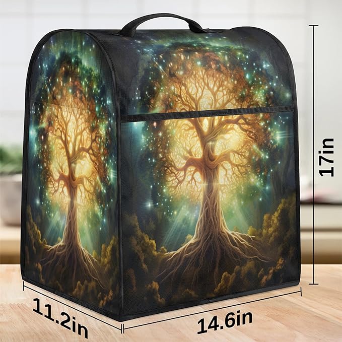 Kitchen Aid Mixer Cover Tree Of Life Green Stand Mixer Cover Compatible with 6-8 Quarts Stand Mixers Dust Covers with Zipper Pocket Foldable Washable Kitchen Aid Organizer Bag