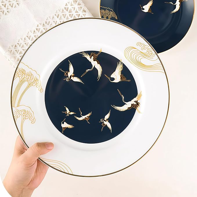 30 Pcs Fine Bone China Dinnerware SetPorcelain&ampCeramic Dinnerware SetsBone Stoneware &amp Ceramic Cookware Tableware Set Includes Dinner Plates|Spoons|Pasta Bowls|Soup Pot|Chopsticks