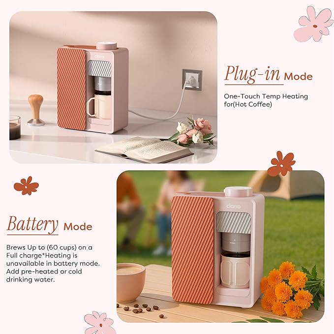 CIARRA Bloombox Compact Espresso Coffee Maker 15 Bar Rich Flavor Brew Espresso Coffee Machine for Travel Camping RV Office Home Easy to use 6.1oz Stainless Steel Water Tank